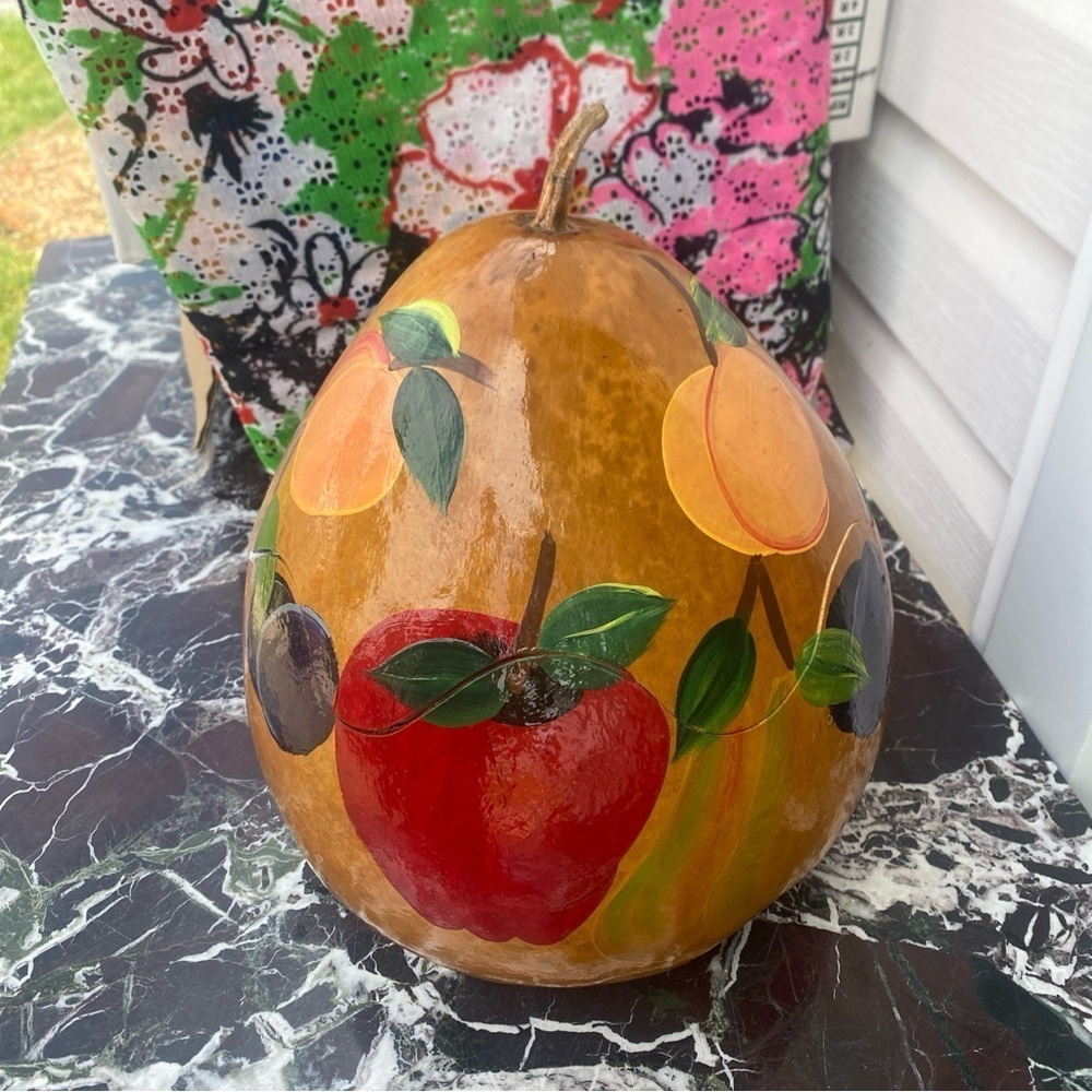 Folk Art Hand Painted Carved‎ Etched Gourd with Lid